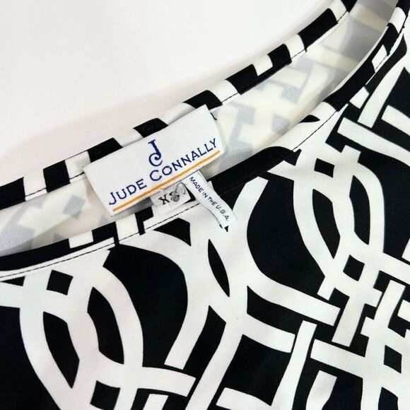 Jude Connally Shift Dress Womens XS Black White Trellis Elastic preppy mature - Picture 5 of 11